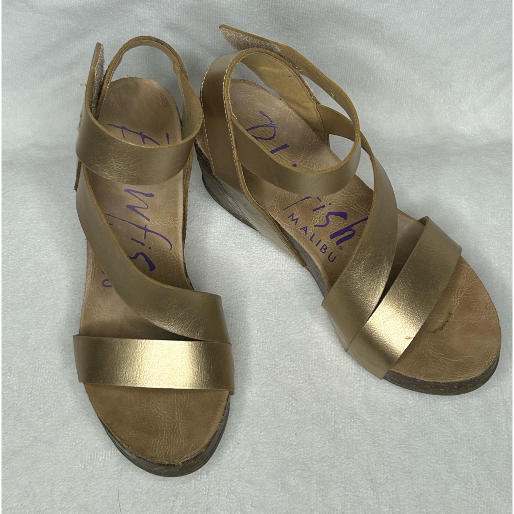 Blowfish Gold Cork Platform Sandals Size 6